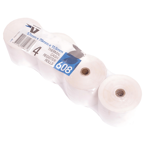 VICTORY 608 THERMAL ROLLS 57x70x11.5mm Eftpos Pk4 194922